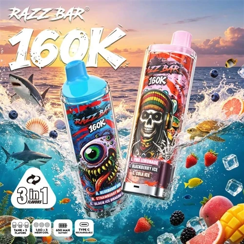 Razz Bar 160K Puff: Menggabungkan Berbagai Rasa, Masa Pakai Baterai yang Lama...